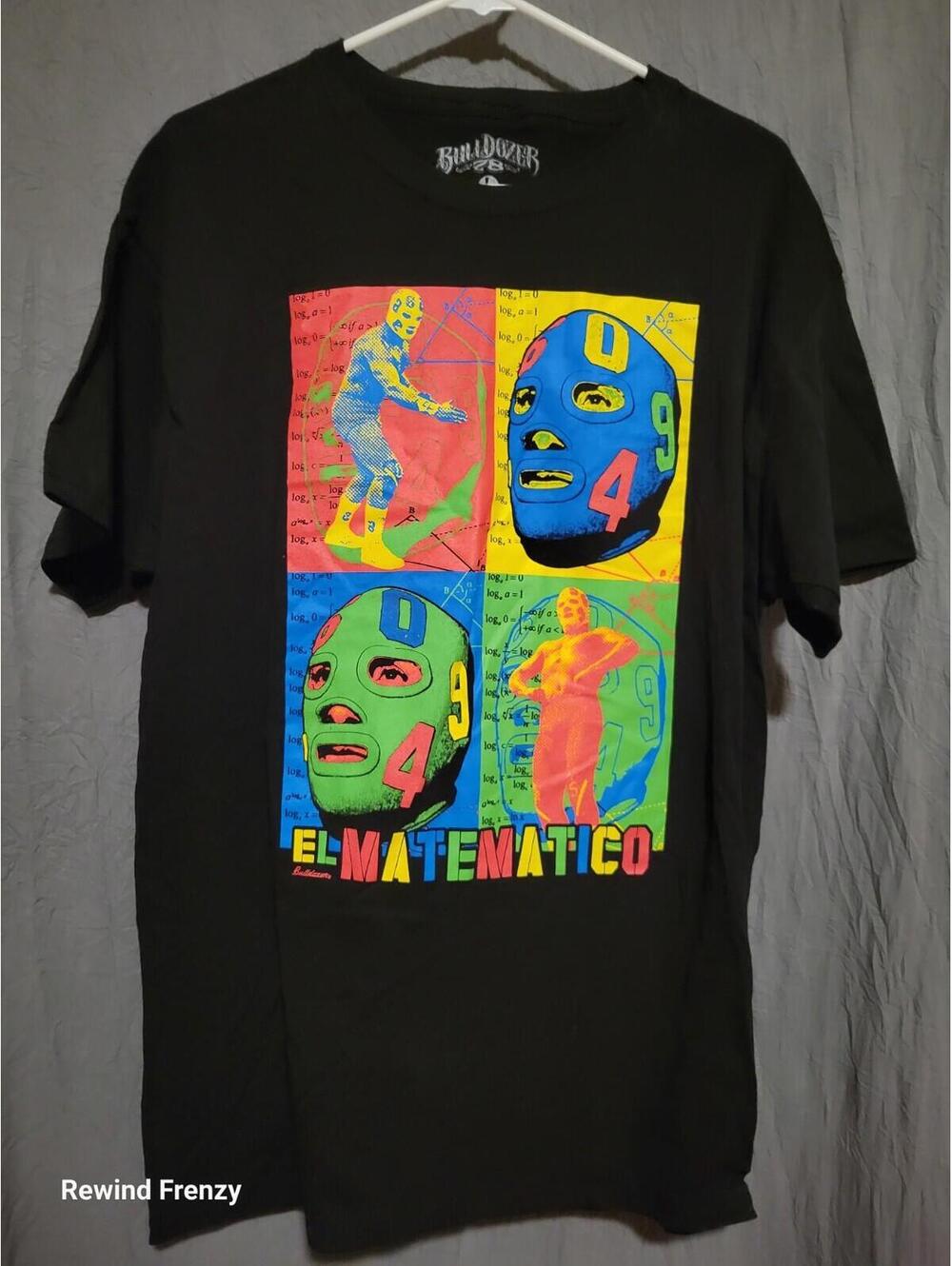 Bulldozer 78 El Matematico Mexican Wrestler Lucha Libre Men’s Large T-Shirt Tee